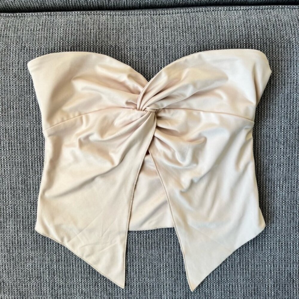 Women’s Beige Nude Strapless Twist Front Cropped Top Size S